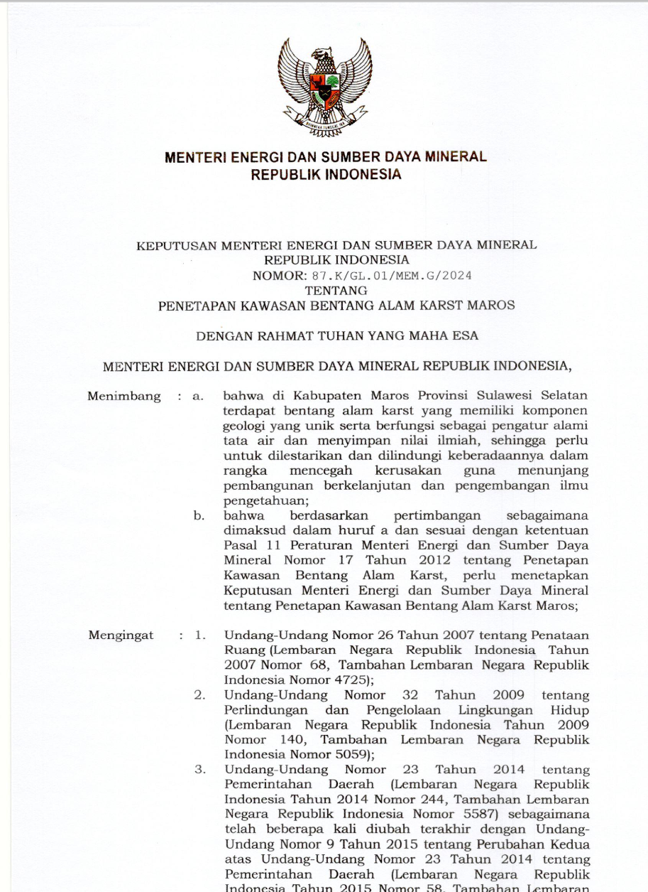 Keputusan Menteri ESDM Nomor 87K_GL01_MEMG_2024