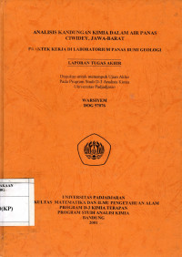 Analisis Kandungan Kimia Dalam Air Panas Ciwidey, Jawa-Barat.
