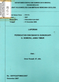 Image of Laporan Peringatan Dini Bahaya Gunungapi G. Semeru, Jawa Timur