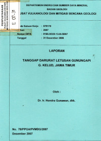 Image of Laporan Tanggap Darurat Letusan Gunungapi G. Kelud, Jawa Timur